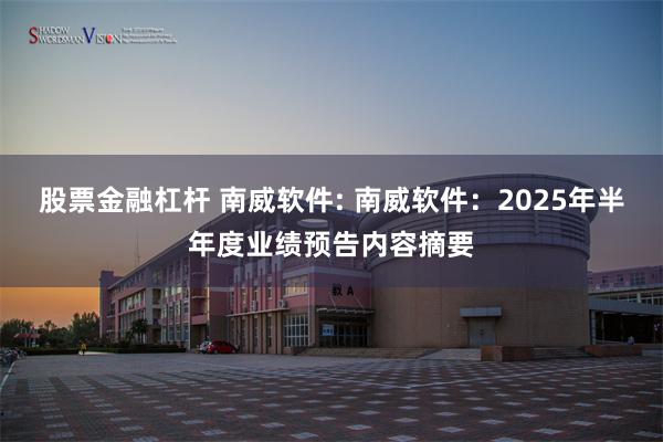 股票金融杠杆 南威软件: 南威软件：2025年半年度业绩预告内容摘要