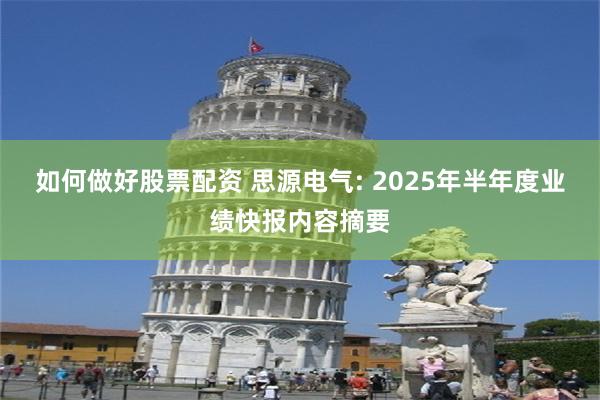 如何做好股票配资 思源电气: 2025年半年度业绩快报内容摘要